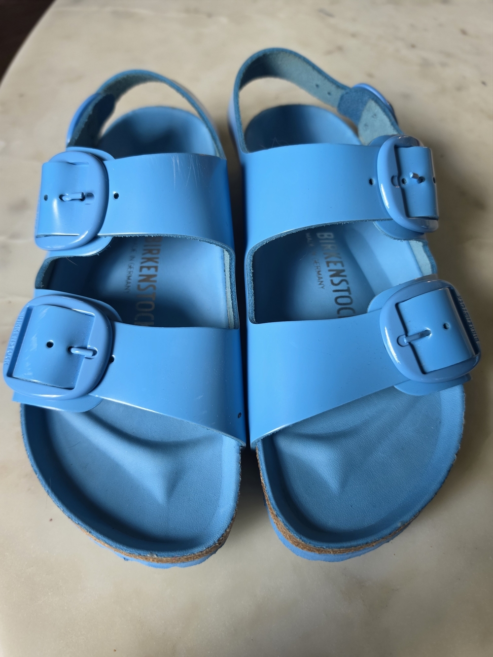 Birkenstock Milano Big Buckle Leather Sandal High Shine Sky Blue Size 7-7.5 - Picture 5 of 9